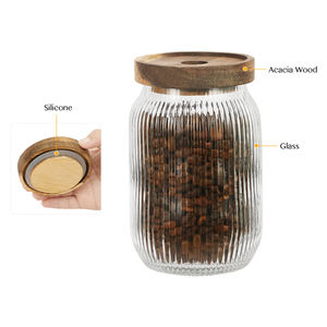 סיטונאי זכוכית המצולע מכולות מזון צנצנות עם עץ acacia מכסה אוויר ידידותי לסביבה לא רעיל - Product Image 3