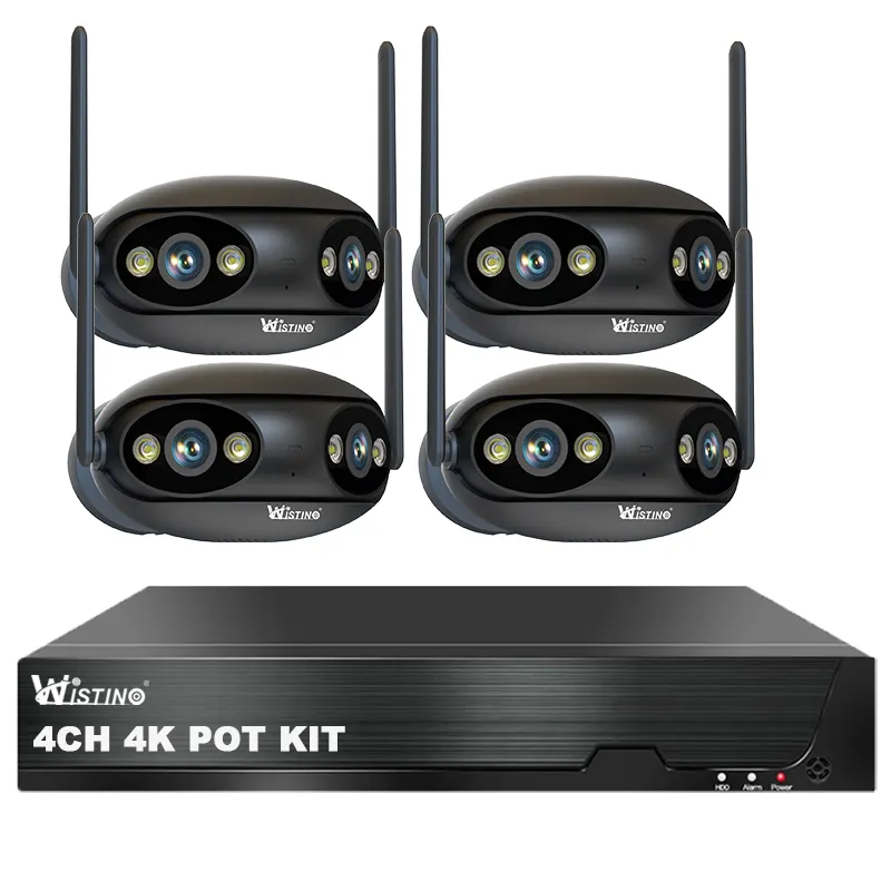 Wistino 4ch POE 4K Sicherheits kit Zwei-Wege-Audio 180-Grad-Doppelobjektiv Nachtsicht Lan 8MP Home Security Surveillance System