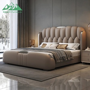 Lit en cuir souple moderne de luxe : cadre en bois d'eucalyptus réglable, <span class=keywords><strong>taille</strong></span> <span class=keywords><strong>king</strong></span>/queen, choix de couleurs multiples pour la chambre à coucher - Product Image 1
