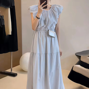 Nouvelle Robe Longue Tissée Coréenne Élégante pour Femme, Taille Naturelle, Anti-Plis, Manches Courtes Bouffantes, Printemps, Bureau - Product Image 1