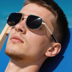 Lunettes de soleil pour homme XH-98350, monture carrée en métal et plastique, protection UV400, verres bleus, style européen - Product Image 3