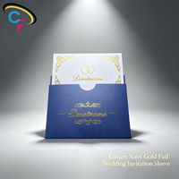 Pochette de carte en papier nacré bleu foncé 250 g/m² avec logo personnalisé en feuille d'or OEM de qualité supérieure pour invitation de mariage