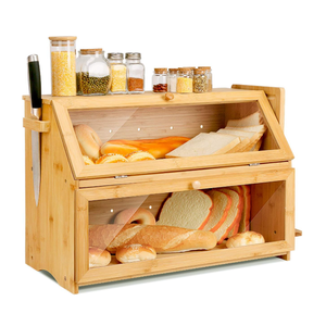 Extra Large Cutting Board Design Double Layer Bamboo Bread Box And Storage Container Box With Lid