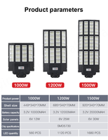 Lampadaire Solaire LED Tout-en-un Super Lumineux Extérieur 1000W-1500W Étanche IP65 ABS Crépuscule à l'Aube pour Jardin, Route, Parking