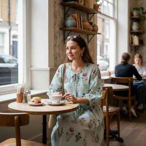 Robe midi Kyra à imprimé floral bohème en coton, avec liens à nouer, pour femmes - Product Image 3