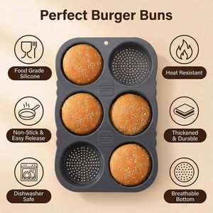 Molde de Silicona de 6 Cavidades para Panecillos de Hamburguesa, Molde para Hornear Panecillos, Muffins y Rollos de Canela, para Pan Casero - Product Image 3