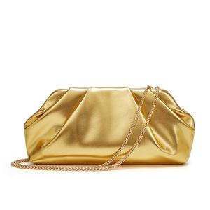 Bolso de mano plisado metálico dorado para mujer con correa de cadena, bolso cruzado para fiesta de noche - Product Image 2