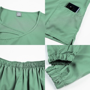 Women Scrub Set Moisture Wicking Knitted Split Uniform Hospital Workwear Stretch Comfortable Operating Room Scrubs - Product Image 3