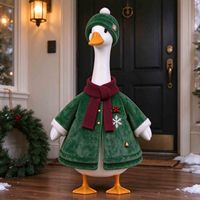 Tenues de Noël pour oies de porche de 23 pouces, ensemble de vêtements verts pour statues d'oies de Noël, décorations extérieures pour figurines de cygnes