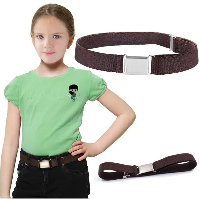 Kids Elastic Adjustable Belt for Boys Girls Toddlers With Gold Square Buckle