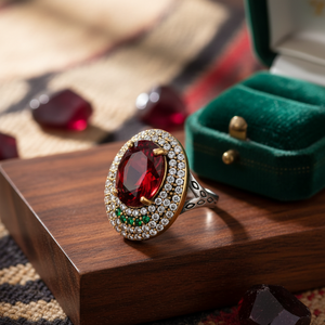 Garnet <b>CZ</b> Ottoman Design Wholesale Oval Design Authentic Silver <b>Ring</b> Wholesale Handcrafted Authentic Silver Jewelry - Product Image 3