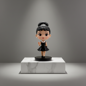 Figurine personnalisable rétro élégante avec robe noire – Bobblehead sur mesure - Product Image 1