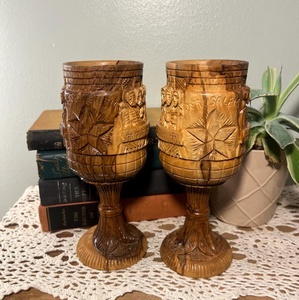 Coupe de communion chrétienne en bois sculptée à la main, coupe à vin d'autel religieuse, décoration d'église, gobelets à vin vintage, calice catholique - Product Image 4