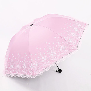 Sombrilla de Sol Plegable de 3 Secciones, Moderna, Color Caramelo, Mini, de Poliéster con Encaje, en Oferta - Product Image 4