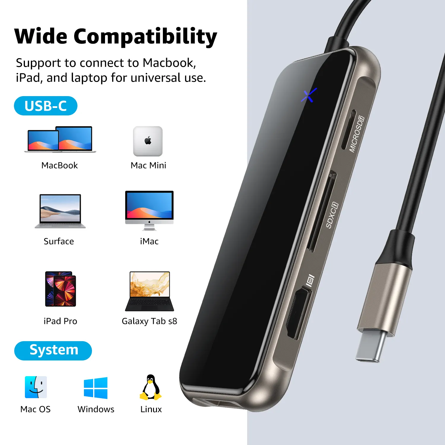 Máy tính xách tay nhỏ USB Hub 6 trong 1 USB C HUB Multiport 4k 6 cổng USB 3.0 Loại C HUB Adapter cho iPad Pro