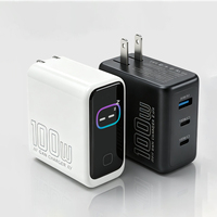 Chargeur rapide double USB-A 100W GaN avec écran LED intelligent, adaptateur mural de charge rapide intelligent AI pour iPhone Samsung