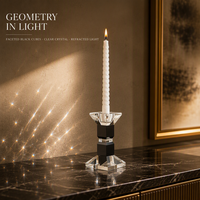 Porte-bougie en cristal noir transparent, bloc géométrique, bougeoir octogonal, base carrée, décoration moderne pour la maison, table à manger