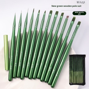 Factory Customized Green Wooden Pole Nail <b>Brush</b> Set 12 Delivery Pencil Bag Nail String Pen Nail Salon Special - Product Image 1