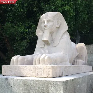 埃及手工雕刻白色大理石狮身人面像家居装饰雕像