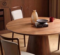 Table à manger ronde sur piétement conique, base colonne en noyer, bureau circulaire, table en bois sur mesure à jointure mortaise et tenon