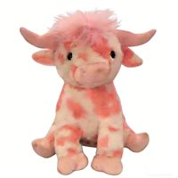 Peluche mignonne vache des Highlands rose tie-dye avec nœud et broderie cœur rose, cadeau de Saint-Valentin pour filles
