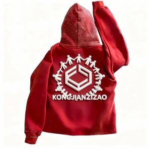 Sudaderas con capucha personalizadas de corte y confección a medida, con hombros caídos, oversize, estilo Y2K, de algodón de alto gramaje, de corte cuadrado, con pedrería, cortas, con efecto desgastado, lavado ácido y estampado en relieve. - Product Image 1