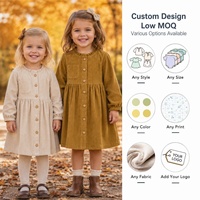 Robe en velours côtelé vintage personnalisée avec logo pour petites filles, poches avant, col rond, taille haute, jupe évasée, vente en gros
