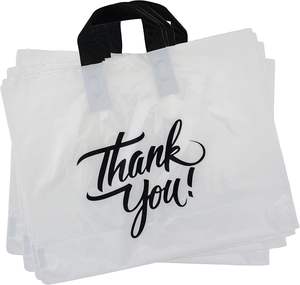 Sacs à provisions en plastique PE de taille personnalisée en gros avec poignées blanc et noir imprimé «merci» refermable - Product Image 3