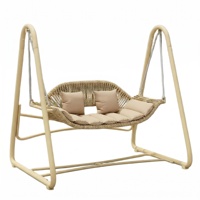 Fauteuil suspendu en rotin pour 2 personnes, chaise double suspendue avec coussin épais et oreiller, structure en acier allié peint haute résistance