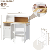 Ensemble bureau et chaise d'étude bicolore pour enfants, plateau inclinable, tableau en liège, armoire de rangement, poste de travail pour chambre d'enfant
