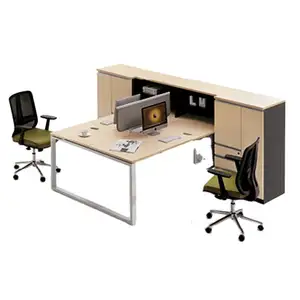 Mesa de partición de oficina de 2 plazas con patas de acero inoxidable, mueble de oficina, tablero de partículas, escritorio, estación de trabajo