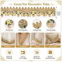 Ruban en dentelle à mailles larges de 2,56 pouces avec broderie florale or champagne pour robe, costume, couture DIY, artisanat, décoration, accessoires, cadeaux
