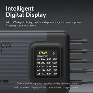 Chargeur USB C Hagibis 200W 5 ports, chargeur de bureau <span class=keywords><strong>GaN</strong></span> avec écran LCD, station de charge rapide, accessoires de jeu - Product Image 2