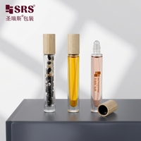 Flacon roll-on en verre transparent à fond épais de 10 ml avec bouchon en bois naturel pour parfum, huile essentielle, cristal