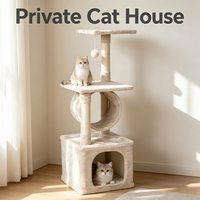 Krem Rengi Kedi Ağacı Kapalı Kedi Evi Yuvarlak Tünel Çoklu Sisal Tırmalama Direkleri Üst Platform Çok Katlı Dinlenme Alanı Kedi Ağacı
