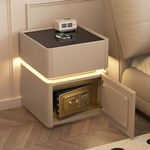 Comodino Smart in Legno Bianco con Rivestimento in Pelle - Arredamento di Lusso per Camera da Letto con Luce LED, Ricarica Wireless e Serratura con Impronta Digitale - Product Image 2