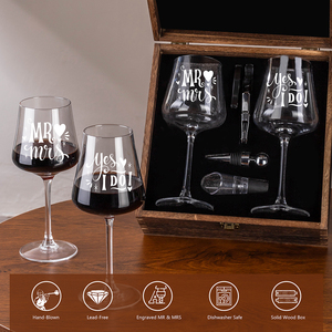 Biểu Tượng Tùy Chỉnh Đám Cưới Cốc Rượu Vang Kính Thiết Lập Với Rượu Vang Mở Rượu Vang Nút Trong Gỗ Lưu Niệm Hộp Cho Các Cặp Vợ Chồng Đính Hôn Cô Dâu - Product Image 2