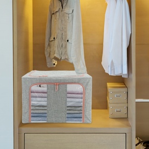 Caja de almacenamiento de ropa plegable multicolor al por mayor organizador de contenedores de ropa apilable de tela de lino con ventana transparente - Product Image 6