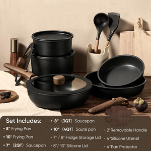 Non-Stick Cookware Set With Wooden Handles <b>Ceramic</b> Coating Oven Safe Kitchen Cooking Pots <b>Pans</b> Spatula Tools Set - Product Image 5