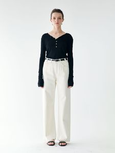 ODM OED Jeans pour femme taille haute, coupe ample et jambe large, en denim <span class=keywords><strong>blanc</strong></span>, avec logo brodé et imprimé à la technique tissée - Product Image 2