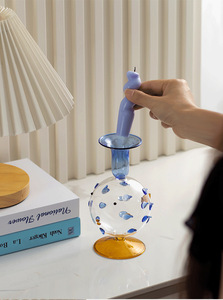 Portavelas de Vidrio con Forma de <span class=keywords><strong>Pez</strong></span> Burbuja, Decorativo con Puntos Azules, para Decoración de Hogar de Estilo Costero - Product Image 6