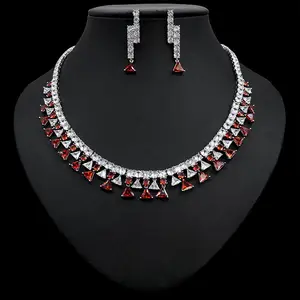 Fashion AAA CZ Triangle Necklace And Earring Set pakistani wedding bridal jewelry sets bridal necklace jewelry set
