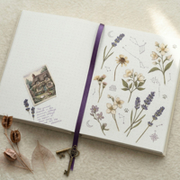 LABON Edición Limitada de Verano: Set de Regalo de Diario con Tapa Dura de Tela Morada, Cuaderno Cuadrado con Ventana Hueca y Planificador Estético de Puntos Estrellados