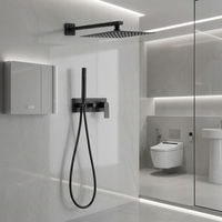 Ensemble de douche de luxe noir encastré pour salle de bain d'hôtel, avec douche pluie carrée dissimulée