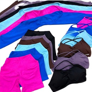 Conjunto Deportivo para Mujer, Top Deportivo y Pantalones Cortos, Sólido, Elástico, Resistente al Agua, para Gimnasio, Yoga y Ejercicio - Product Image 4