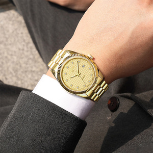 Luxury Gold Men's <b>Automatic</b> Mechanical Watch 40mm Round Dial Sapphire Crystal Date Display Folding Clasp 20mm Band - Product Image 4