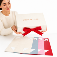Boîte cadeau rigide magnétique personnalisée avec logo couleur, finition mate, doublure en éponge, nœud en ruban, emballage en carton gris pour les fêtes, vente en gros