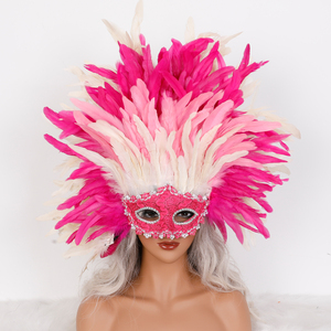 Masque en plumes fait main multicolore décoratif avec strass pour carnaval, samba, bal masqué, <span class=keywords><strong>soir</strong></span>ée - Product Image 3
