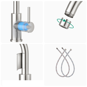 Rubinetto da Cucina Estraibile Spazzolato Monocomando in Acciaio Inox 304, Montaggio su Piano, Foro Singolo, Certificato CUPC, Miscelatore Girevole a 360 Gradi - Product Image 4