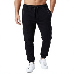 Men's <b>Black</b> Knitted Sweatpants Elastic Waist Drawstring Casual Joggers Multiple <b>Pockets</b> Midweight Cotton Autumn Style - Product Image 1